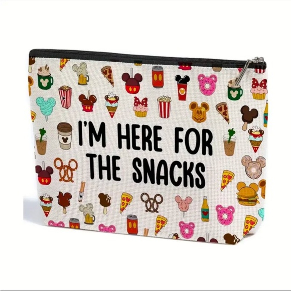 Disney Snacks Cosmetic Bag "I'm Here for the Snacks" Makeup Travel Pouch NWT